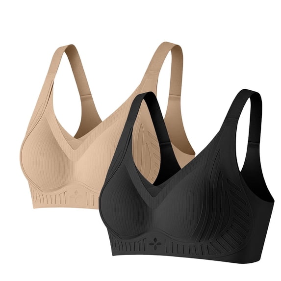 Tsesme 2 Pack Women's Wireless Bras Adjustable Strap Comfy Bralette Back Closure Push up Padded Full Cup Bra