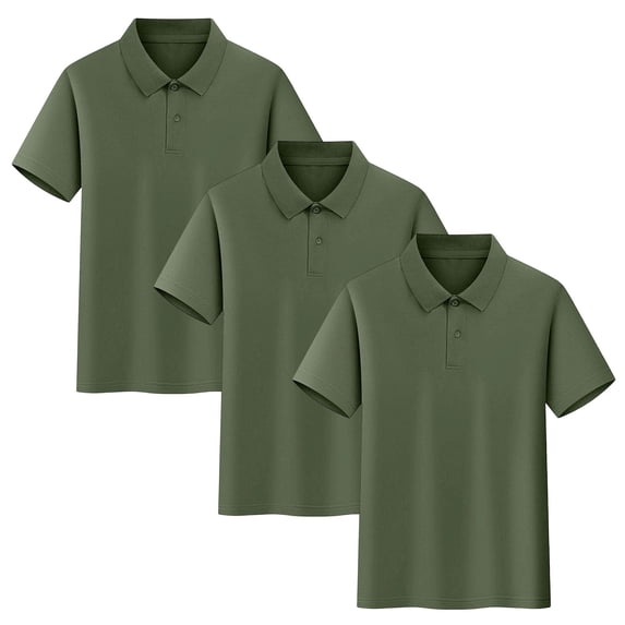 Tsesme 3 Pack Boys Button Short Sleeve Shirts, Kids Basic Collared Uniform Tops, Breathable Casual Back to School Tops 10T