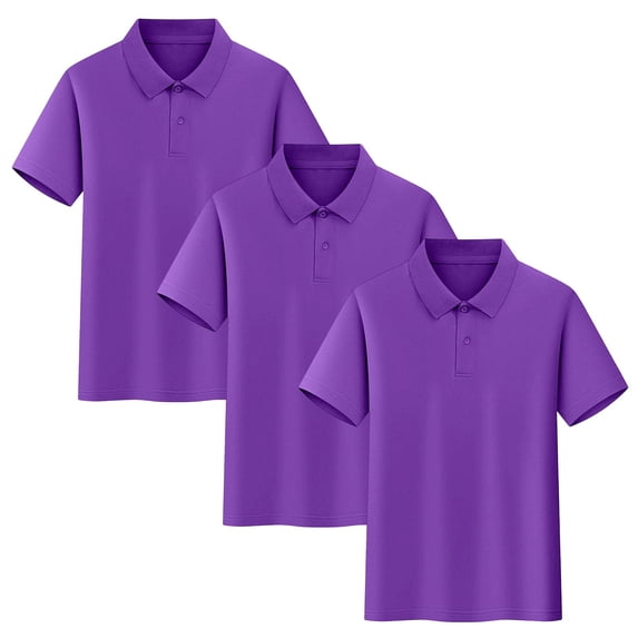 Tsesme 3 Pack Boys Button Short Sleeve Shirts, Kids Basic Collared Uniform Tops, Breathable Casual Back to School Tops 10T