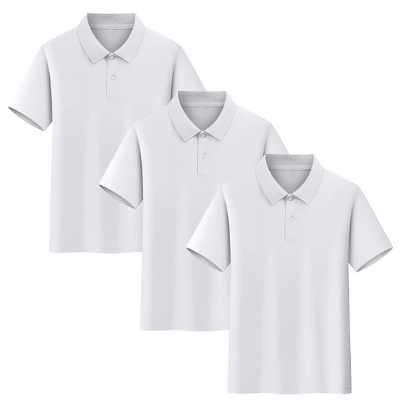 Tsesme 3 Pack Boys Button Short Sleeve Shirts, Kids Basic Collared Uniform Tops, Breathable Casual Back to School Tops 12T
