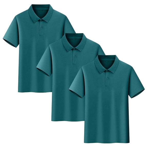 Tsesme 3 Pack Boys Button Short Sleeve Shirts, Kids Basic Collared Uniform Tops, Breathable Casual Back to School Tops 4T
