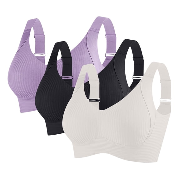 Tsesme 3 Pack Women’s Wireless Bras Push up Ribbed Full Cup Bralettes Adjustable Straps Everyday Bra