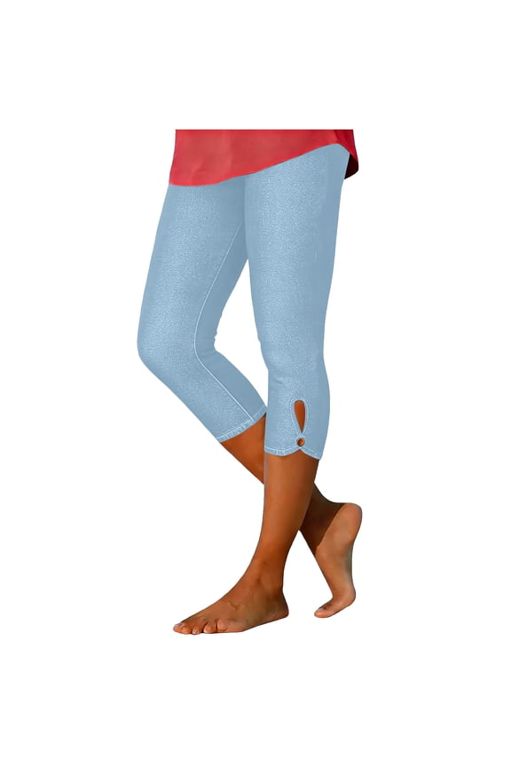 Capris Jeans for Women Elastic Pull on Denim Jean Summer Comfy Casual Capris Pants Pocketless