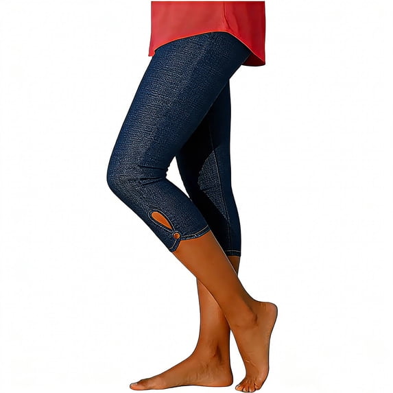 Tsesme Capris for Women Elastic Pull on Denim-Like Pants Summer Comfy Casual Capris Pants Pocketless