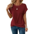 thumbnail image 1 of Tsesme Crew Neck Twist Front T-Shirts for Women Summer Cap Sleeve Waffle Knit Casual Tee Tops, 1 of 7