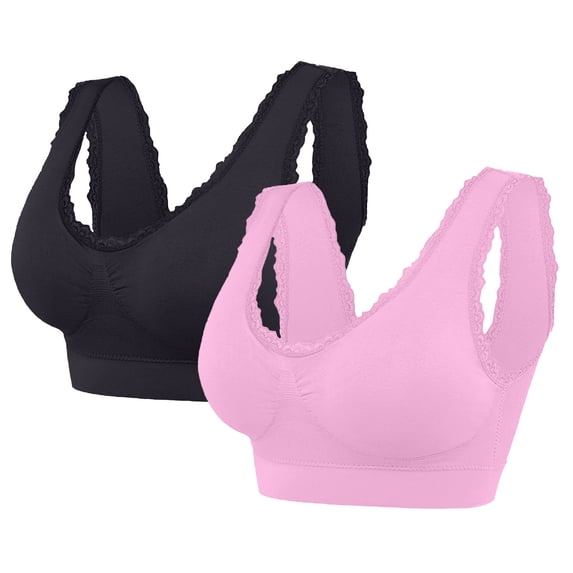 Tsesme Lace Sport Bras for Women 2026 Seamless Wireless Full Cup Bralettes Comfy Breathable Lifting Bras 2 Pack