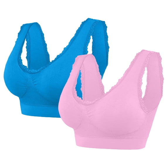 Tsesme Lace Sport Bras for Women 2026 Seamless Wireless Full Cup Bralettes Comfy Breathable Lifting Bras 2 Pack