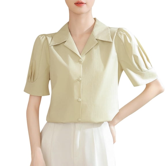 Tsesme Lapel Collar Short Sleeve Shirt for Women Summer Fashion Business Tops with Button Temperament Office Outfits