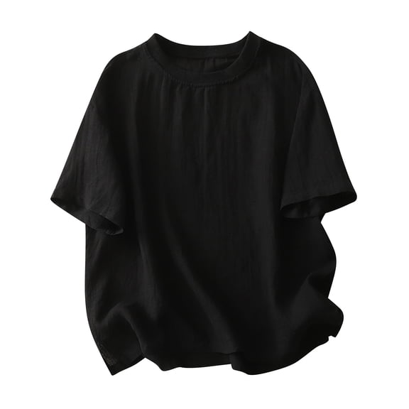 Tsesme Linen T-shirt for Women Round Neck Short Sleeve Loose Tees Summer Casual Comfy Basic Tops