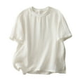 thumbnail image 1 of Tsesme Linen T-shirt for Women Round Neck Short Sleeve Loose Tees Summer Casual Comfy Basic Tops, 1 of 8