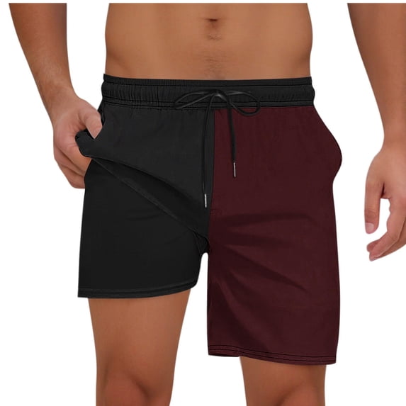 Tsesme Men’s 2 in 1 Beach Shorts Elastic Waist Fashion Color Black Casual Shorts with Pockets Summer Breathable Sport Shorts Wine XXL