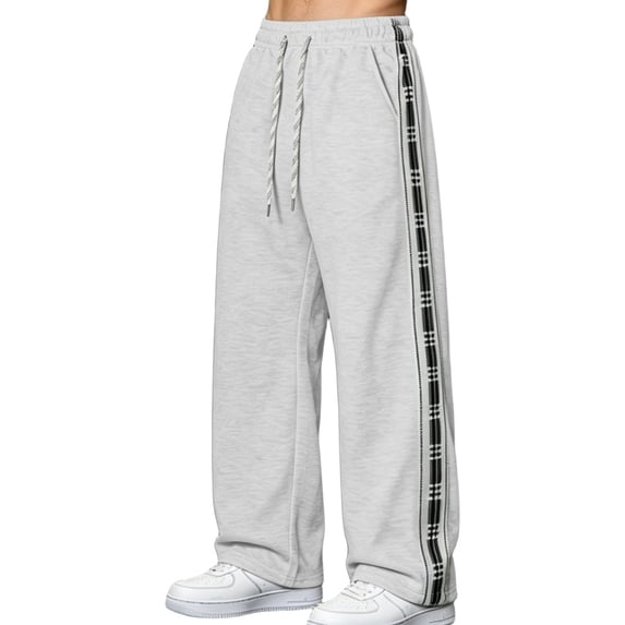 Tsesme Men's Straight Leg Sweatpants, Side Stripe Patchwork Loose Track Pants, Drawstring Elastic Waist Casual Athletic Trousers,3XL