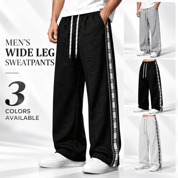 Tsesme Men's Straight Leg Sweatpants, Side Stripe Patchwork Loose Track Pants, Drawstring Elastic Waist Casual Athletic Trousers,M