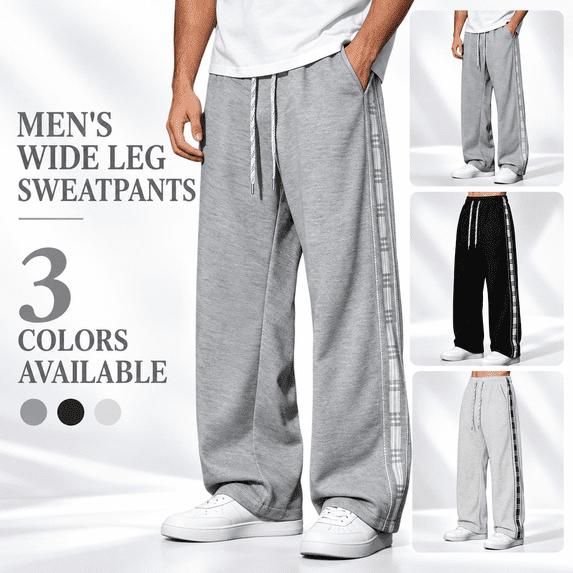Tsesme Men's Straight Leg Sweatpants, Side Stripe Patchwork Loose Track Pants, Drawstring Elastic Waist Casual Athletic Trousers,XL