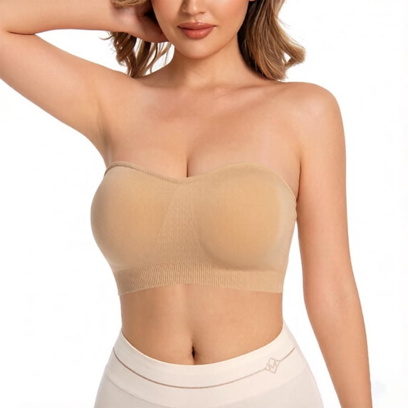 Tsesme Plus Size Strapless Bras for Women, Seamless Bandeau Tube Top Bra, Non Slip Push up Support Layering Bras XS