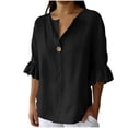 thumbnail image 1 of Tsesme Ruffle 3/4 Sleeve Tops for Women, V-Neck Button Pullover Loose Shirt, Lightweight Summer Causal Fashion T-Shirt XXL, 1 of 6