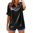 thumbnail image 1 of Tsesme Satin Short Sleeve T-Shirt for Women V-Neck Pullover Button Tops Summer Comfy Cool Tees, 1 of 5