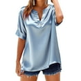 thumbnail image 1 of Tsesme Satin Short Sleeve T-Shirt for Women V-Neck Pullover Button Tops Summer Comfy Cool Tees, 1 of 5