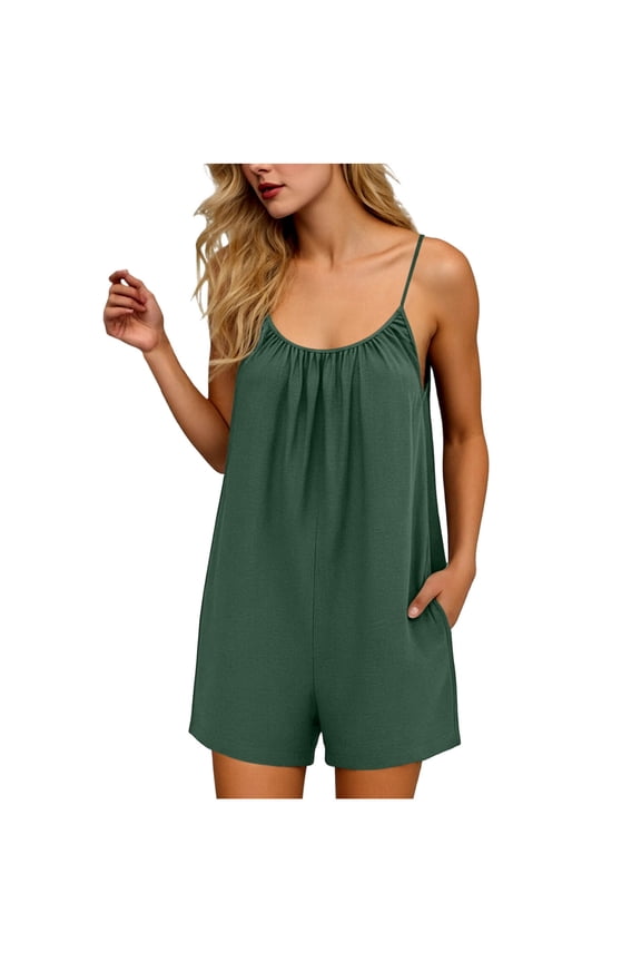 Sleeveless Rompers for Women Spaghetti Strap Backless Shorts Jumpsuit Casual Loose Fits One Piece Summer Overall Shorts ,Green-a,XL