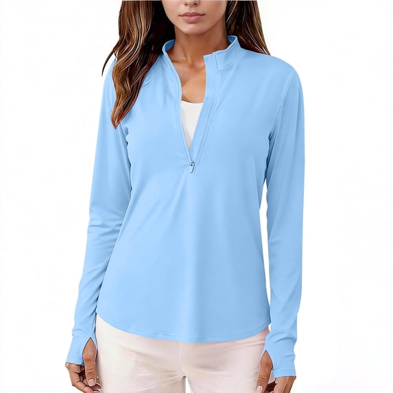 Tsesme Sun Shirt for Women Half Zip Sun Protection Workout Tops Lightweight Summer Rash Guard Hiking Golf Tops,Blue,XXL