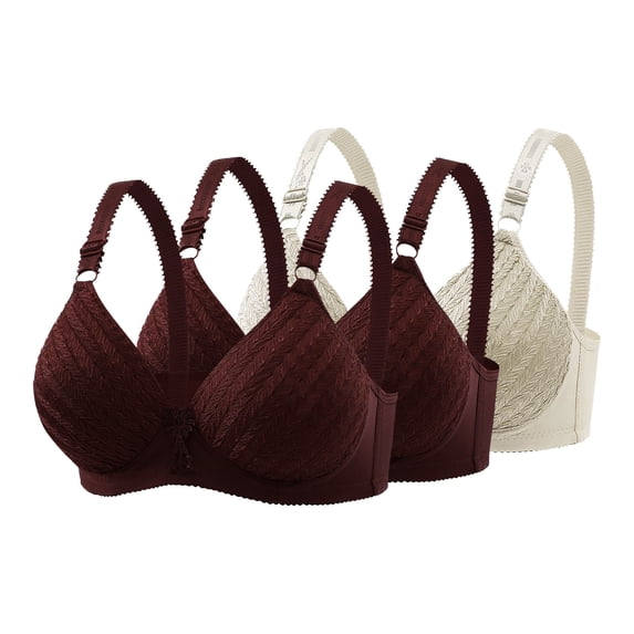 Tsesme Wireless Bra for Women Lace Embroidery Push up Padded Bralette Adjustable Straps Comfy Bras 3 Pack