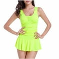 thumbnail image 1 of Tsesme Women One Piece Swim Dress Ruched Modest Ruffle Bathing Skirt Full Cup Swimdress, 1 of 4