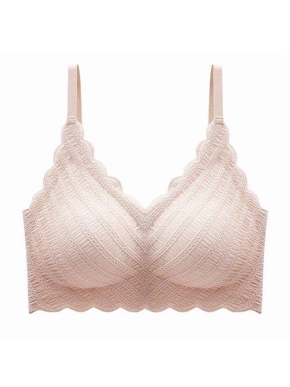 Women Scalloped Plain Textured Bra Adjustable Straps Push-Up Bralette Lifting Full Support Everyday Wear