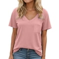 thumbnail image 1 of Tsesme Women Summer T-Shirts Short Sleeve V-Neck Tops with Pocket Casual Comfy Breathable Tee, 1 of 5
