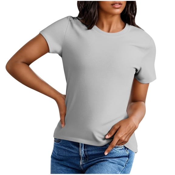 Tsesme Women’s Basic Tees Summer Short Sleeve Shirts Slim Tight T-Shirt Round Neck Pullover Tops