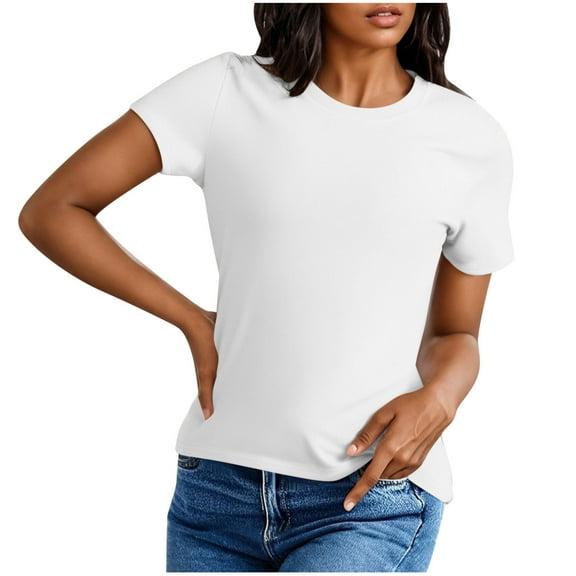 Tsesme Women’s Basic Tees Summer Short Sleeve Shirts Slim Tight T-Shirt Round Neck Pullover Tops