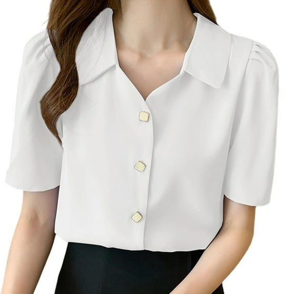 Tsesme Women’s Chiffon Lapel Collar Shirt Short Sleeve Button up Blouses Summer Business Casual Temperament Tops