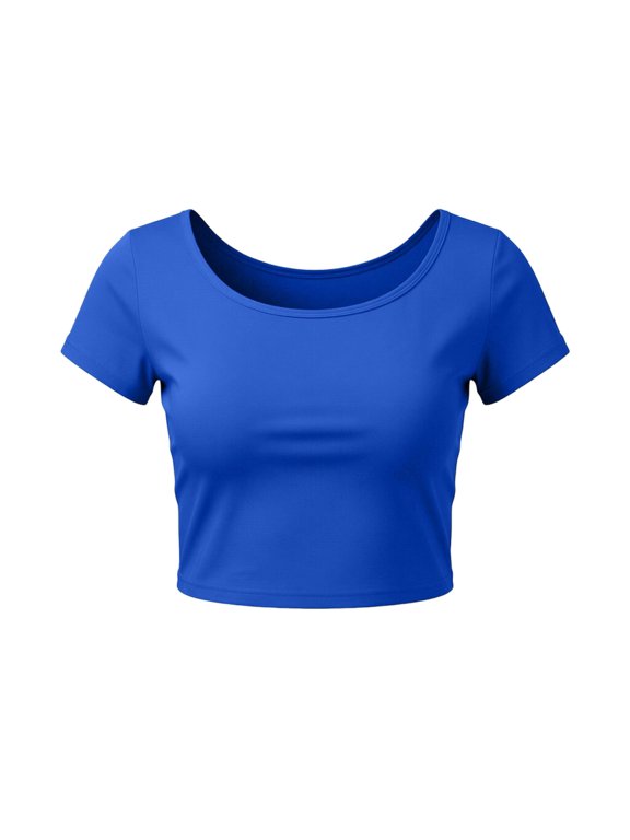 Women’s Crop Tops Round Neck Pullover Short Sleeve T-Shirt 2026 Summer Fashion Relaxed Fits Mini Tops ,Blue,One Size