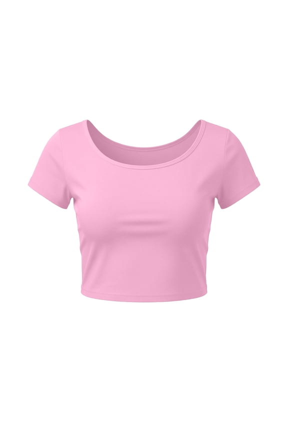 Women’s Crop Tops Round Neck Pullover Short Sleeve T-Shirt 2026 Summer Fashion Relaxed Fits Mini Tops ,Rose Gold,One Size
