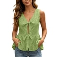 thumbnail image 1 of Tsesme Women's Front Tie Tank Tops, Eyelet Embroidered V Neck Shirts, Sleeveless Ruffled Hem Summer Vacation Blouses S, 1 of 8
