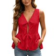 thumbnail image 1 of Tsesme Women's Front Tie Tank Tops, Eyelet Embroidered V Neck Shirts, Sleeveless Ruffled Hem Summer Vacation Blouses S, 1 of 8