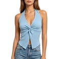 thumbnail image 1 of Tsesme Women's Halter Backless Crop Tops, Deep V Twist Front Sleeveless Tank Tops, Slim Fits Ribbed Knit Going out Camisole L, 1 of 6