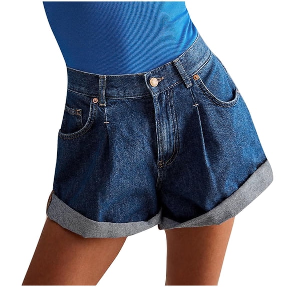 Tsesme Women’s High Waisted Jean Shorts, Wide Leg Denim Short Pants with Pockets, Relaxed Fits Button Zipper Shorts