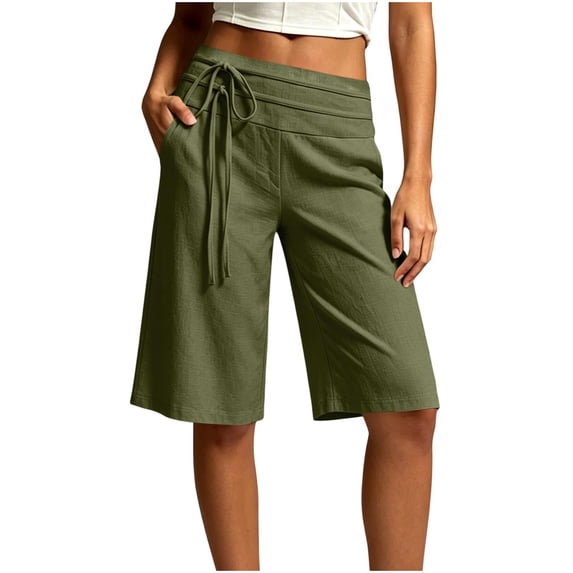 Tsesme Women’s Knee Length Shorts, High Waist Drawstring Faux Line Casual Bottoms, Loose Straight Leg Bermuda Shorts XXL