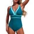 thumbnail image 1 of Tsesme Women’s One Piece Swimsuit Color Block Bathing Suit Deep V-Neck Push up Slimming Swimwear, 1 of 4
