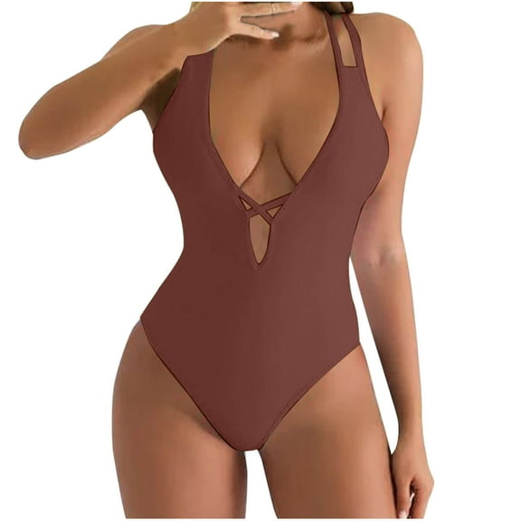Tsesme Women’s One Piece Swimsuit Double High Cut Bathing Suit Deep V-Neck Slimming Push up Swimwear