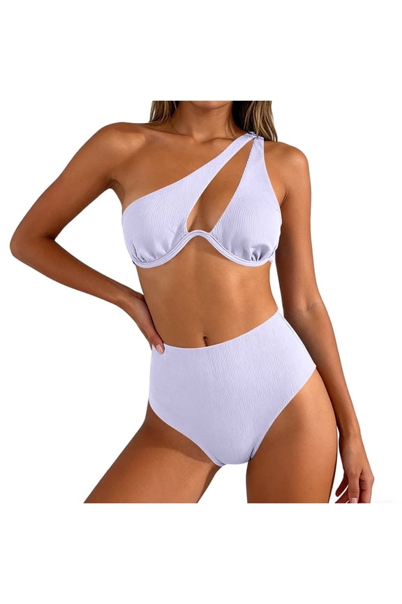 Women's One Shoulder Two Piece Set 2026 Cutout Push up Beach Suit Summer High Waisted Bikini Swimsuit ,Purples,M