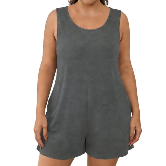 Tsesme Women's Plus Size Jumpsuit Loose Fits Sleeveless Rompers with Pockets Summer Comfy Round Neck Overall Shorts ,Gray,5XL