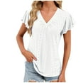 thumbnail image 1 of Tsesme Women’s Ruffle Short Sleeve T-shirt, V-Neck Pullover Tops Summer Cool Breathable Shirt with Holes, 1 of 8