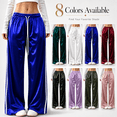 thumbnail image 1 of Tsesme Women’s Satin Track Pants Elastic Waist Straight Long Pants with Drawstring Loose Fits Soft Daily Casual Bottoms with Pockets, 1 of 7