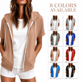 thumbnail image 1 of Tsesme Women's Short Sleeve Zip Hoodies, Lightweight Full Zip Sport Jackets, Loose Casual Drawstring Sweatshirt with Pockets, 1 of 8