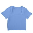 thumbnail image 1 of Tsesme Women's Square Neck Crop Tops Slim Ribbed Knit Short Sleeve Solid T-Shirts Summer Basic Blouses, 1 of 8