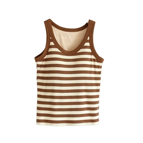 Tsesme Women's Striped Tank Tops with Built in Bras Round Neck Ribbed Sleeveless Tee Stretchy Slim Athletic Camisoles M