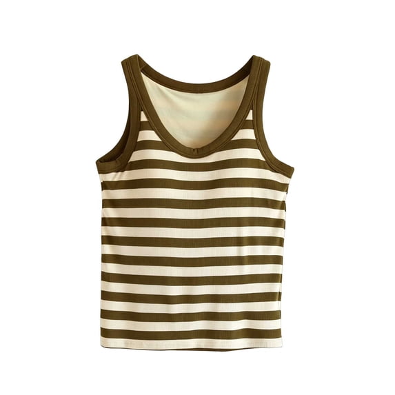 Tsesme Women's Striped Tank Tops with Built in Bras Round Neck Ribbed Sleeveless Tee Stretchy Slim Athletic Camisoles S