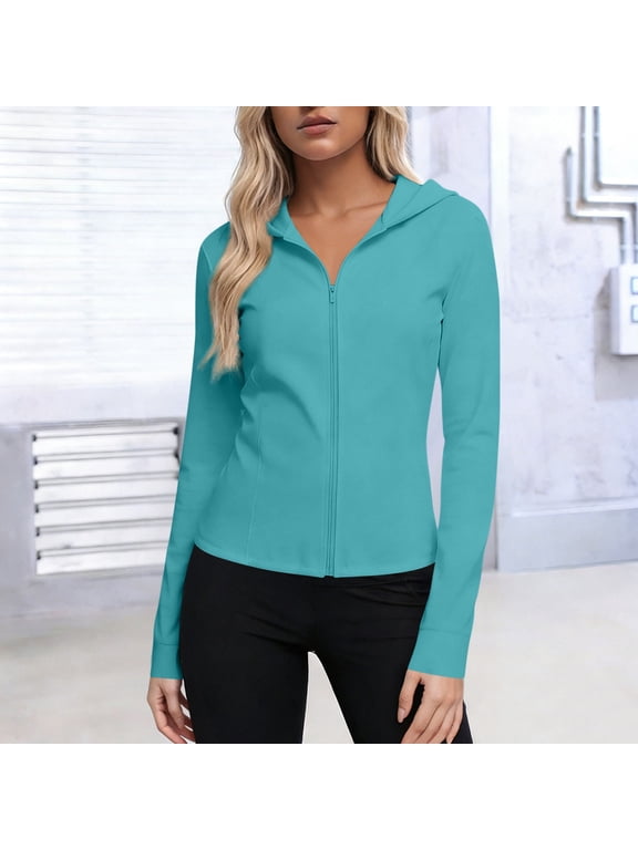 Tsesme Women's Sun Protection Clothing Hoodie Lightweight Full Zip Long Sleeve Sun Jacket Summer Outdoor Hiking Cooling Shirt ,Sky Blue,L