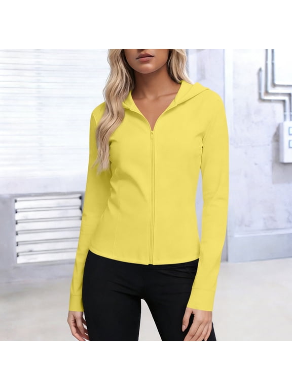 Tsesme Women's Sun Protection Clothing Hoodie Lightweight Full Zip Long Sleeve Sun Jacket Summer Outdoor Hiking Cooling Shirt ,Yellow,5XL